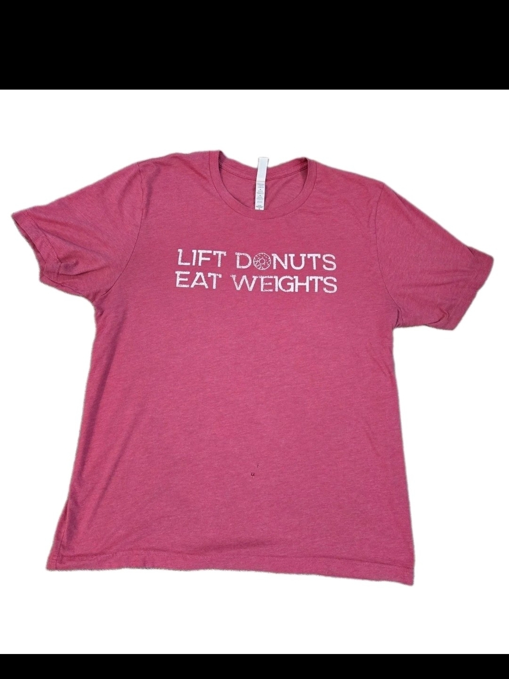 Conquering Barbell Lift Donuts Eat Weights Tee XL Heather Rasberry Mens XL